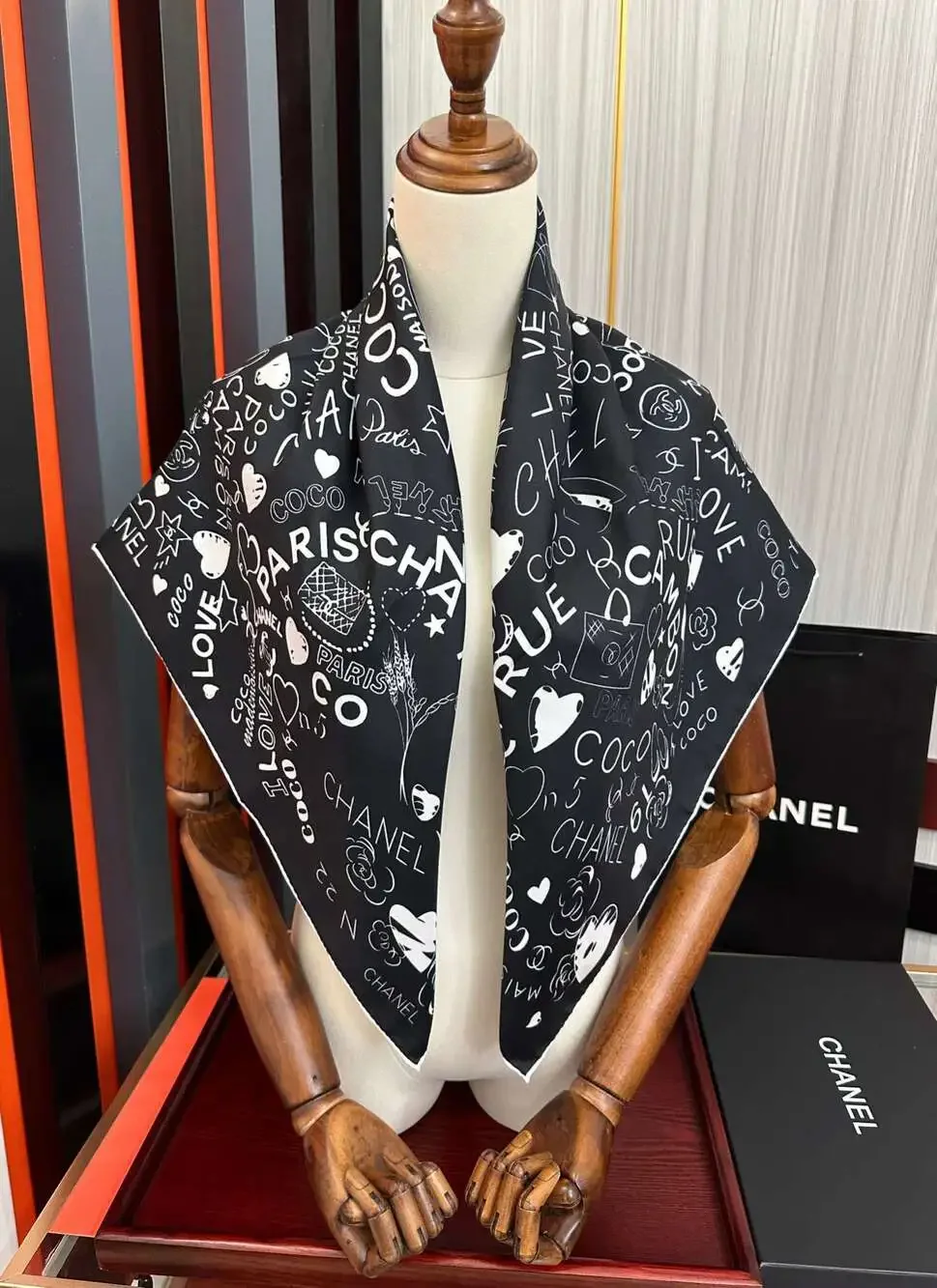 CHANEL Graffiti Print Silk Square Scarf 90×90cm